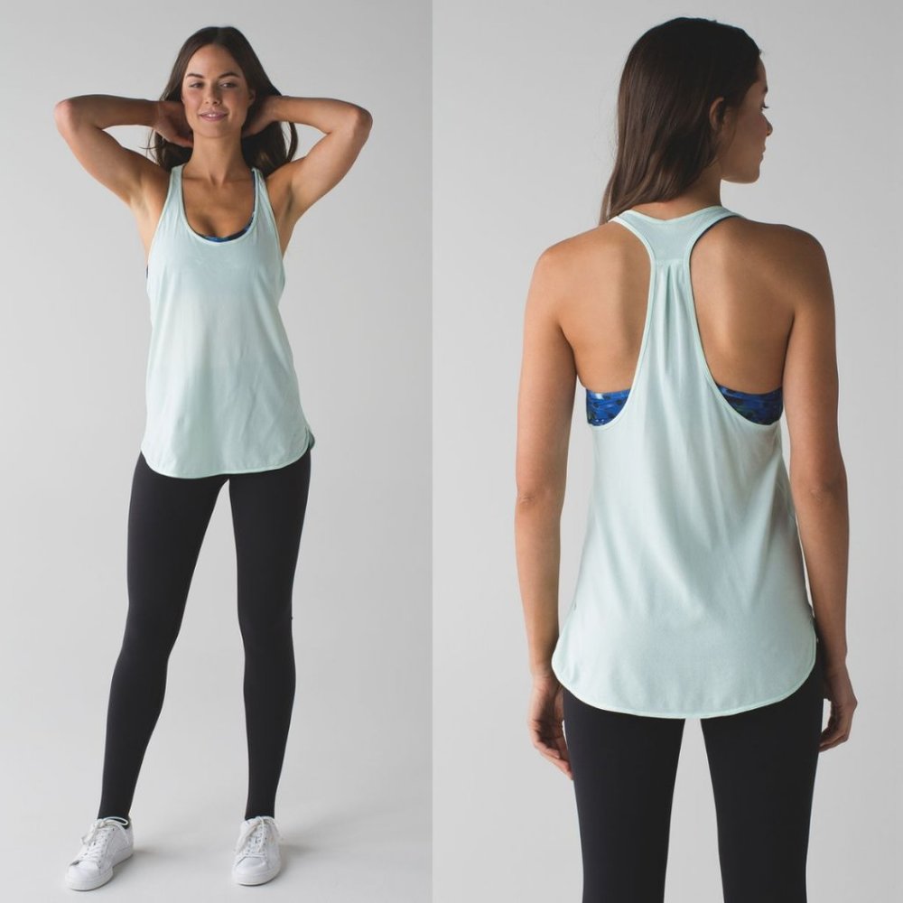 Lululemon Mint Green Light Luon Intrinsic Tank w/ Detachable Blue Bra
